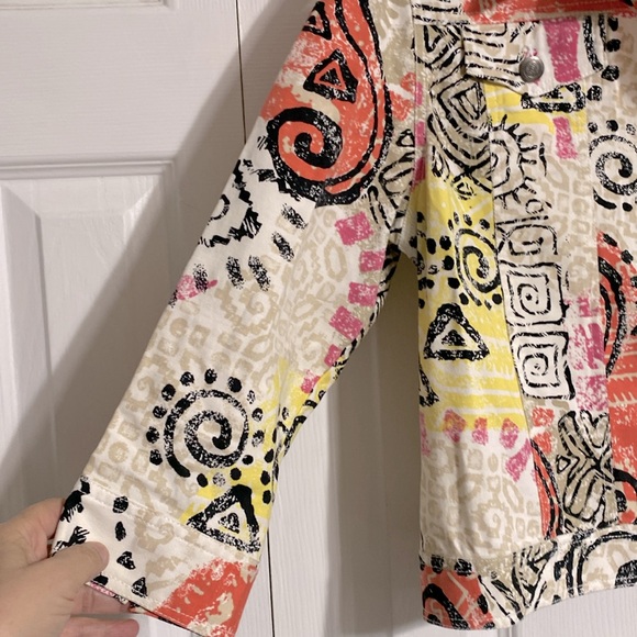 CUTE Lara Lane cotton stretch Aztec print Button Up Denim jacket coat sz 12 - Picture 6 of 16